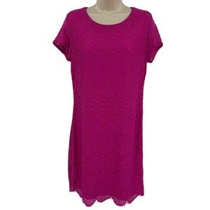 Laundry By Shelli Siegle Dress 6 Pink Lace Overlay Short Sleeve Party Cocktail